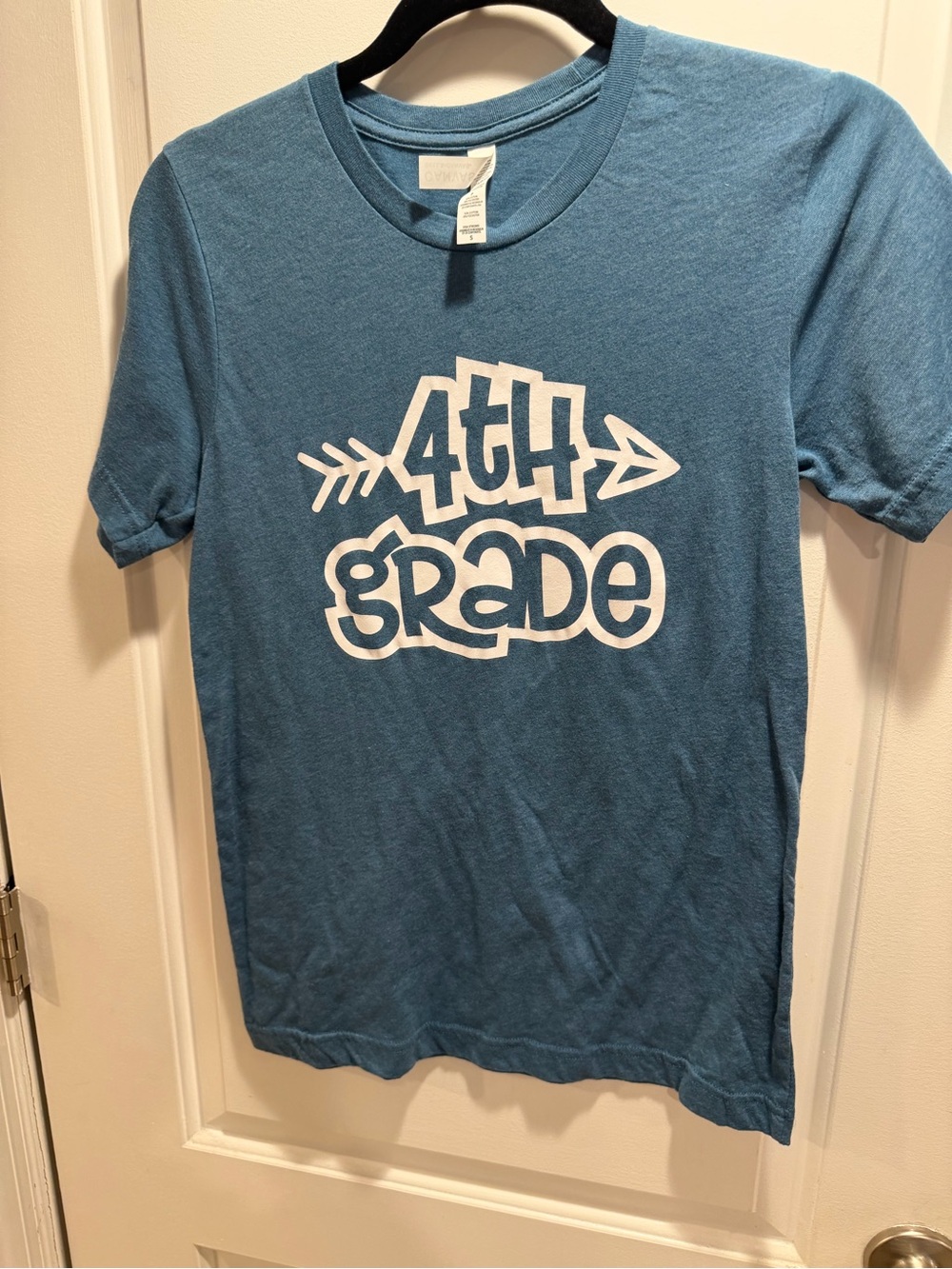 Bella Canvas Blue Short Sleeve Tee with White "4th Grade" Graphic